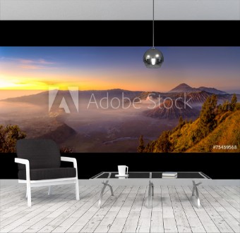 Picture of Panoramic view of Bromo active volcano mountain in a beautiful morning sunrise East Java island in Indonesia Asia